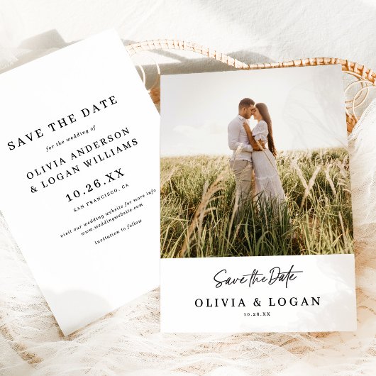 モダンスクリプト写真付きウエディングSave The Date セーブザデート