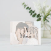 モダンスクリプト写真付き結婚式御礼カード ポストカード (スタンド正面)