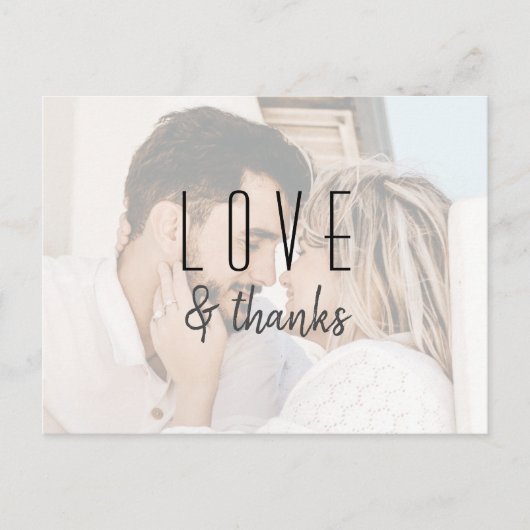 モダンスクリプト写真付き結婚式御礼カード ポストカード (正面)