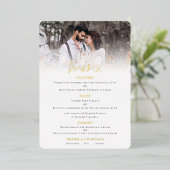 モダンスクリプト写真付き結婚式本物の箔押しメニューカード 箔招待状 (立ち正面)