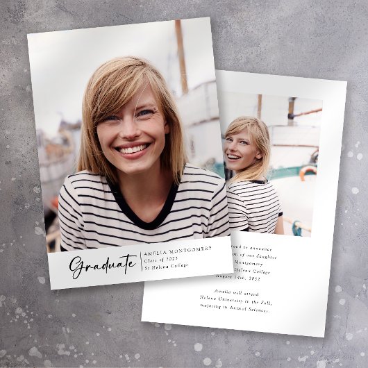 モダンスクリプト写真卒業生 案内状