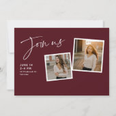 モダンスクリプト卒業写真コラージュ卒業式 招待状 (裏面)