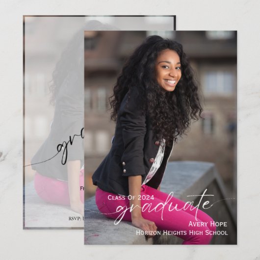 モダンスクリプト卒業写真 卒業招待状 招待状 (正面/裏面)