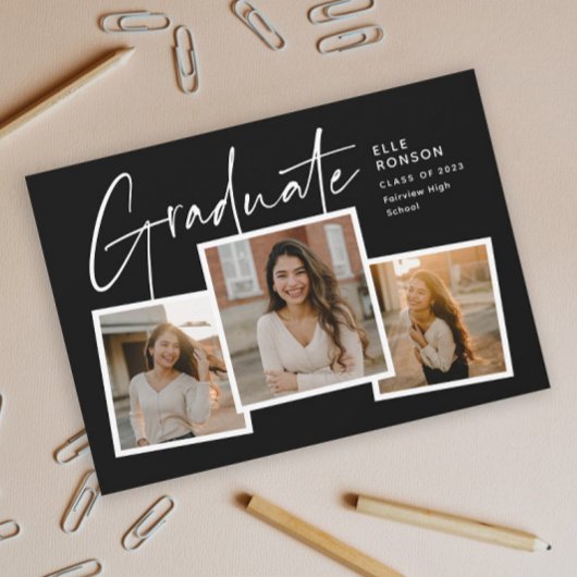 モダンスクリプト卒業生フォトコラージュ 卒業式 招待状