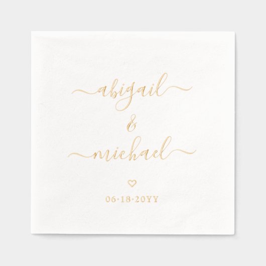 モダンスクリプト名とシンプルハートスタイリッシュ結婚の 箔ナプキン (正面)