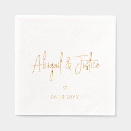 モダンスクリプト名とシンプルハートミニマル結婚の 箔ナプキン (正面)