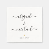 モダンスクリプト名とシンプル金ゴールドハート結婚の スタンダードカクテルナプキン (正面)