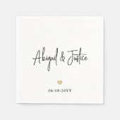 モダンスクリプト名とシンプル金ゴールドハート結婚の スタンダードカクテルナプキン (正面)