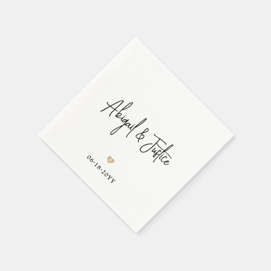モダンスクリプト名とシンプル金ゴールドハート結婚の スタンダードカクテルナプキン (角)
