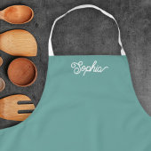 モダンスクリプト名のミニマルスタイリッシュティール(緑がかった色) エプロン