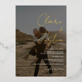 モダンスクリプト名の写真結婚の 箔招待状 (正面)