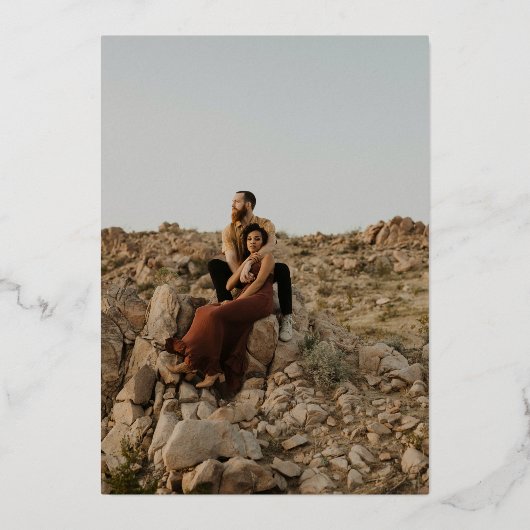 モダンスクリプト名の写真結婚の 箔招待状 (裏面)