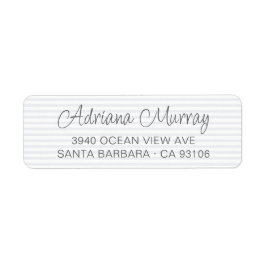 モダンスクリプト名の青ストライプの差出人住所 ラベル