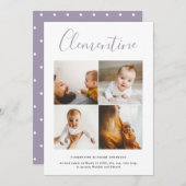 モダンスクリプト名数々の写真水玉模様誕生 案内状 (正面/裏面)