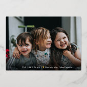 モダンスクリプト平和愛喜びクリスマスの写真 箔シーズンカード (正面)