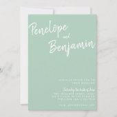 モダンスクリプト手書きグリーンピスタチオウェディング 招待状 (正面)