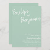 モダンスクリプト手書きグリーンピスタチオウェディング 招待状 (正面/裏面)