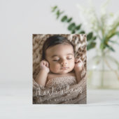 モダンスクリプト新生児感謝してい写真 案内状 (スタンド正面)