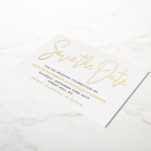 モダンスクリプト日付の保実在存 箔招待状 (回転した状態)