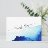 モダンスクリプト水彩インディゴブルー結婚式 サンキューカード (スタンド正面)