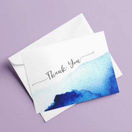 モダンスクリプト水彩インディゴブルー結婚式 サンキューカード