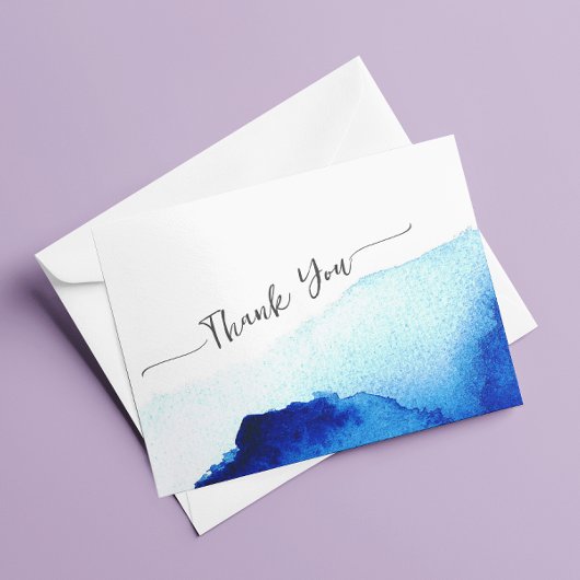 モダンスクリプト水彩インディゴブルー結婚式 サンキューカード