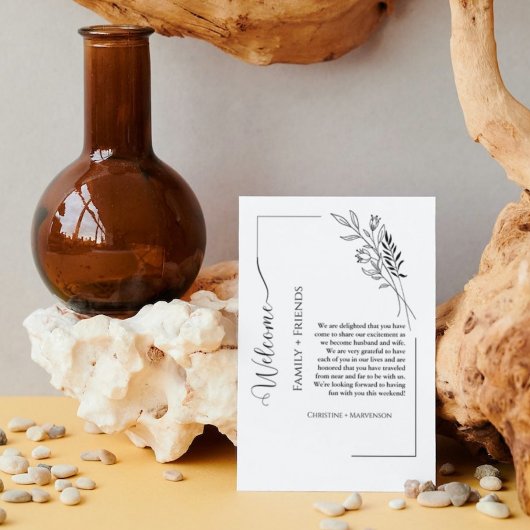 モダンスクリプト結婚式のウェルカムメッセージと行程表の週末 案内状