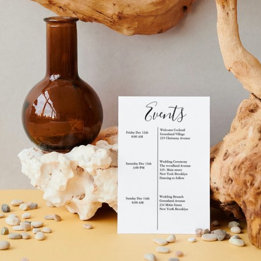 モダンスクリプト結婚式のウェルカム＆行程表の週末 案内状