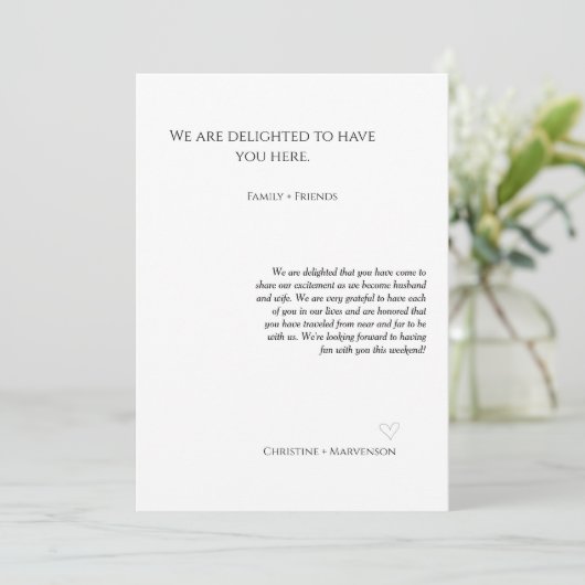 モダンスクリプト結婚式のウェルカム&行程表ウィークエンド 招待状 (スタンド正面)