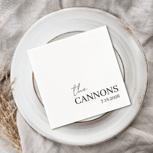 モダンスクリプト結婚式名前と日付のオリジナルデザイン スタンダードカクテルナプキン