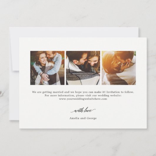 モダンスクリプト結婚式 Save The Date カード (裏面)