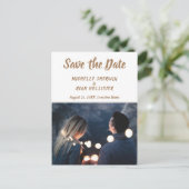 モダンスクリプト結婚式Save the Date フォト 案内ポストカード (スタンド正面)