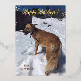 モダンスクリプト縦わんこ写真ホイルホリデーカード 箔シーズンカード