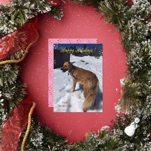 モダンスクリプト縦わんこ写真ホイルホリデーカード 箔シーズンカード (インサイチュ)