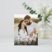 モダンスクリプト2枚の写真の結婚式のお礼 ポストカード (スタンド正面)