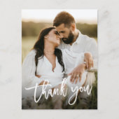モダンスクリプト2枚の写真の結婚式のお礼 ポストカード (正面)