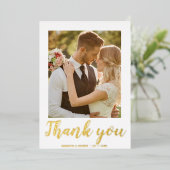 モダンスクリプト2枚の写真 ウェディングサンキューレター 箔招待状 (立ち正面)