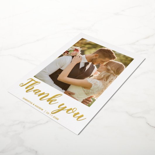 モダンスクリプト2枚の写真 ウェディングサンキューレター 箔招待状 (回転した状態)