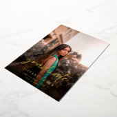 モダンスクリプト2枚の写真 卒業おめでとうの発表 箔招待状 (回転した状態)