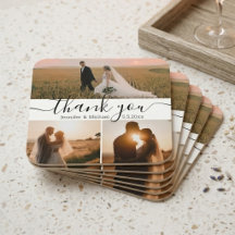 モダンスクリプト3枚の写真の結婚式のお礼