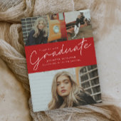 モダンスクリプト3枚の写真コラージュ卒業パーティー 招待状