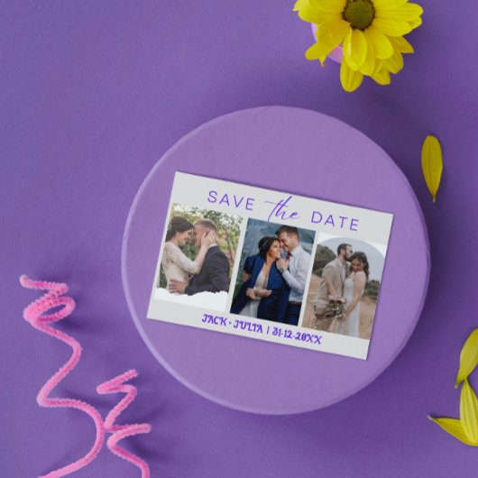 モダンスクリプト3枚の写真テンプレート Save the Date セーブザデート