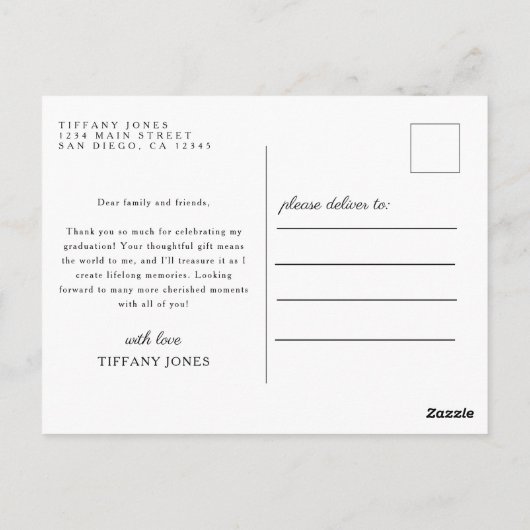 モダンスクリプト3枚の写真卒業ありがとう ポストカード (裏面)