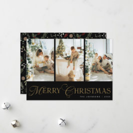 モダンスクリプト3枚フォトコラージュ メリークリスマス シーズンカード