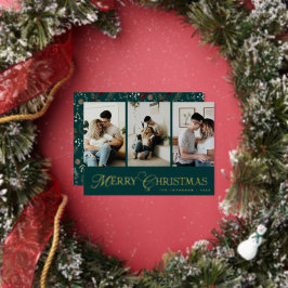 モダンスクリプト3枚フォトコラージュ メリークリスマス 箔シーズンカード