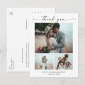 モダンスクリプト3枚写真の結婚式のお礼 ポストカード (正面/裏面)
