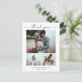 モダンスクリプト3枚写真の結婚式のお礼 ポストカード (スタンド正面)
