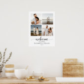 モダンスクリプト4枚の写真コラージュ結婚式ウェルカムサイン ポスター (キッチン)