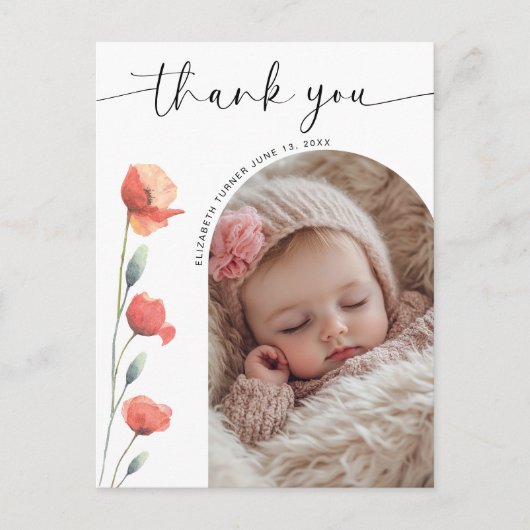 モダンスクリプト アーチ フレーム 花飾り ポストカード (正面)