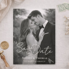 モダンスクリプト ウェディング2枚の写真 Save the Date
